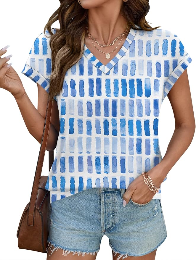 Rapbin Womens Summer Tops Women Blouses Dressy Casual V Neck T Shirts Short Sleeve Spring Tops for Women - Image 2
