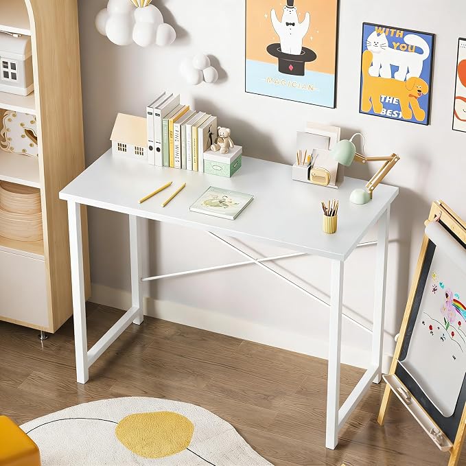 Sweetcrispy 32-Inch Small Computer Desk for Bedroom, White, 2 Pack | Gaming Writing Work and Study Desk for Home Office, Sturdy Metal Frame and Compact Modern Design with X-Shaped. - Image 4