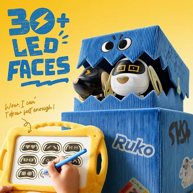 Ruko 18011 Smart Robot Dog, Interactive Puppy with 30 LED Expressions | Programmable Robot Pet, 2.4GHz Remote & Gesture Control, Head Touch Sensor, Barks, Pees, Spins, Toy for Kids Age 3+ - Image 2