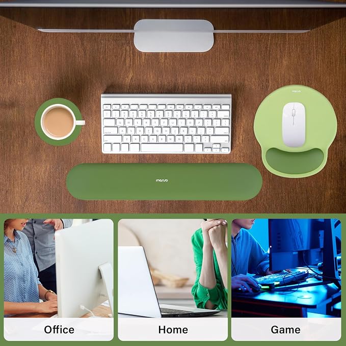 MOSISO Wrist Rest Support for Mouse Pad&Keyboard Set, Olive Green | Circle Curved Ergonomic Mousepad Non-Slip Base Home/Office Pain Relief&Easy Typing Pad with Soft Cloth&Silicone Lining - Image 6