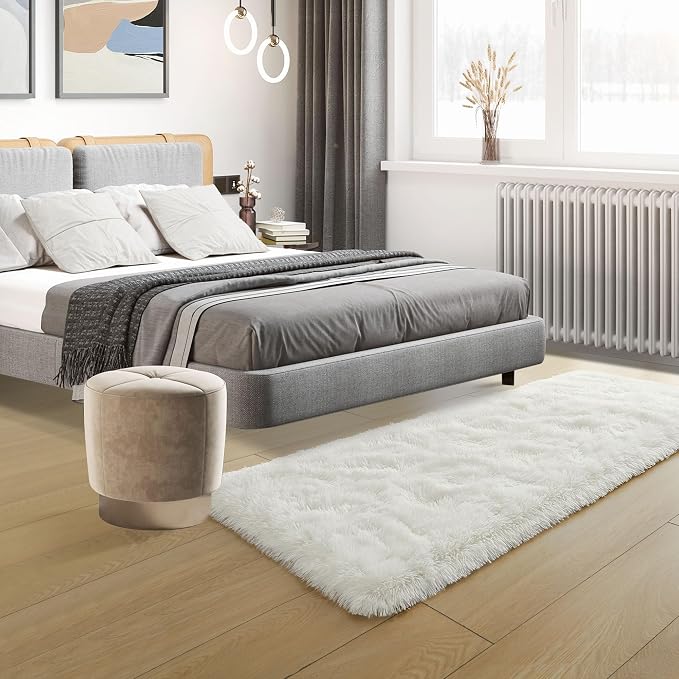 Tepook Soft Runner Rugs for Bedroom 2x6 ft with Rubber Backing, Cream Fluffy Rugs for Living Room, Shag Bedside Rug Fuzzy Plush Carpet for Room, Area Rug for Dorm Nursery Hallway Indoor Home Decor - Image 5