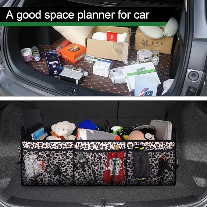 Femuar Collapsible Trunk Organizer - 90L Large Capacity with 15 Pockets, Waterproof for SUV/Car/Jeep/Sedan, Extra Large Leopard Print - Image 5