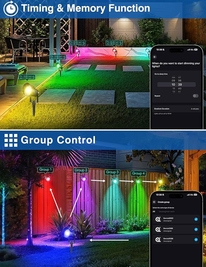 Spot Lights Outdoor, Smart RGBW LED Color Changing Landscape Lights with APP and Remote Control, Music Mode, DIY Scenes, Timing, IP65 Waterproof Spotlights Plug in for Yard Garden, 2 Pack - Image 7