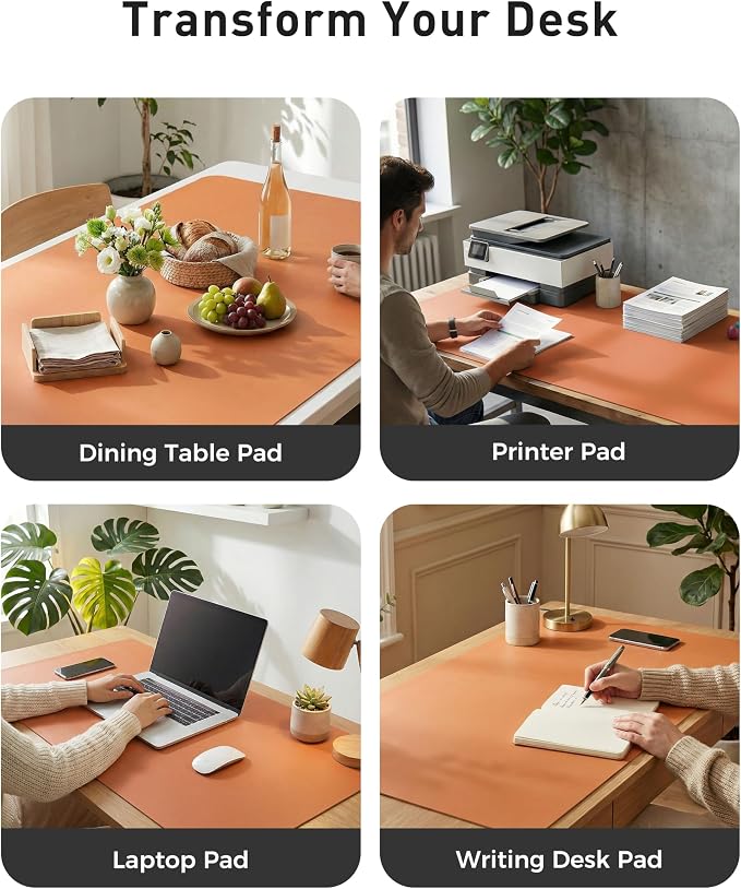 Aothia Faux Leather Desk Mat - Large Mouse Pad, Non-Slip PU Leather Blotter, Waterproof Writing Surface for Office and Home (Hermes Orange, 40" x 24") - Image 6