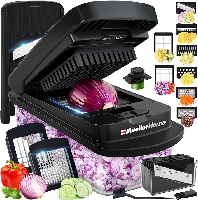 MUELLER HOME Pro-Series 10-in-1, 8 Vegetable Chopper & Mandoline Slicer | Food-Prep Tool, Fruit Cutter, Dicer, Veggie Chopper with Container, Kitchen Essentials, House Warming Gifts New Home, Black by Mueller