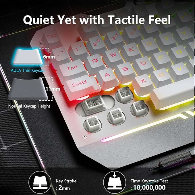AULA Gaming Keyboard, T102 104 Keys Keyboard and Mouse Combo, USB Wired Computer Keyboards Mechanical Feel Full Size, RGB Backlit for PC/Laptop Gaming or Working/Office (White) - Image 9