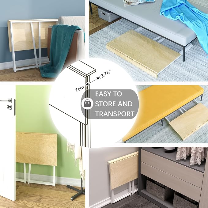 4NM 31.5" Small Folding Desk, Foldable Computer Home Office Desk, Study Writing Table for Small Space Saving Bedroom, Easy Assembly - Natural and White - Image 5