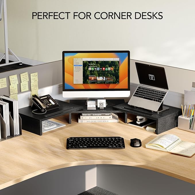 AMERIERGO Dual Monitor Stand Riser for 2 Monitors, Monitor Stand for Desk, Adjustable Computer Monitor Stand with 2 Slot, Multifunctional Desktop Organizer Stand for Laptop, PC, Computer, Printer - Image 7