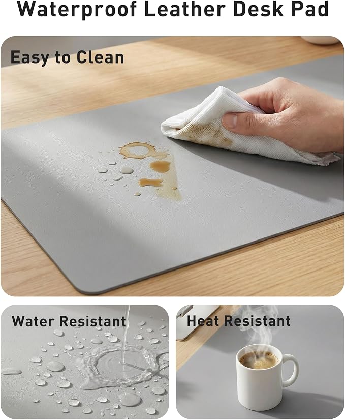 Aothia Faux Leather Desk Mat - Large Mouse Pad, Non-Slip PU Leather Blotter, Waterproof Writing Surface for Office and Home (Light Grey, 40" x 24") - Image 7