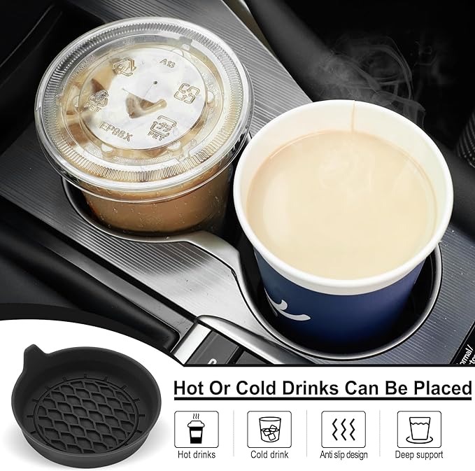 SINGARO Car Cup Holder Coaster, Silicone Cup Holder Insert, Universal Non-Slip Cup Holders, Car Accessories Interior for Women and Man Interior Sets 4 Pack Black - Image 3