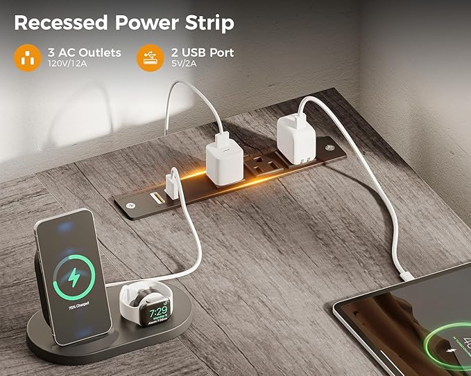 AODK 61" L Shaped Gaming Desk with 4 Drawers and Power Outlets, Grey | USB Ports, PC Tower Stand, Hooks, Reversible Corner Layout for Gaming Rooms, Bedrooms and Home Office - Image 5