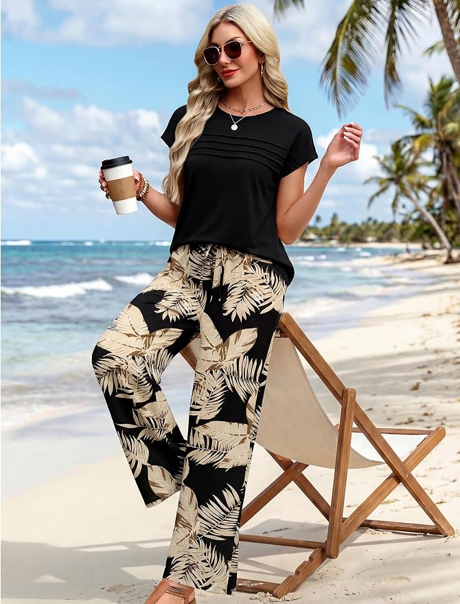 WIHOLL Two Piece Set for Women Summer Spring Outfits Matching Sets Women Clothing Airport Travel Vacation Wide Leg Pants - Image 4