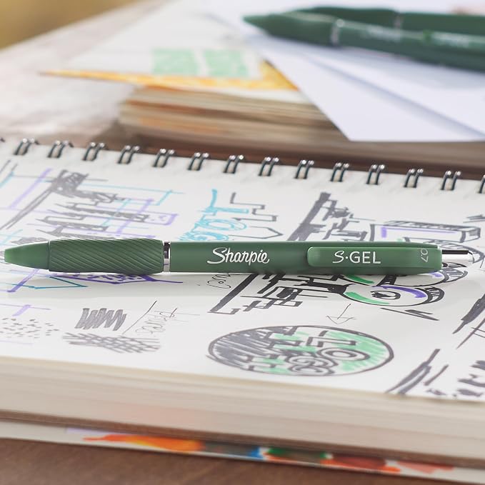 Sharpie S-Gel, Gel Pens, Medium Point (0.7mm), Forest Green Barrel, Black Ink, 12 Count - Image 5