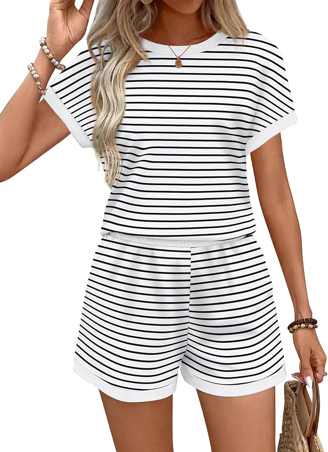 WIHOLL Two Piece Sets for Women Summer Lounge Short Sets Cap Sleeve Crew Neck Sweatsuit with Pocket XS-2XL - Image 3