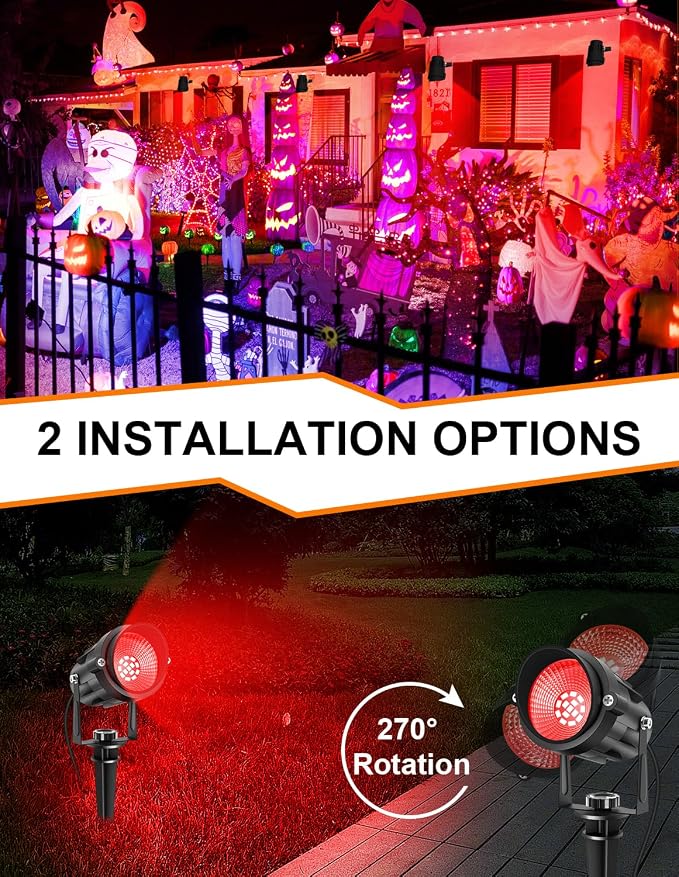 Red Landscape Lights Outdoor, 14 LED Landscape Lighting with US Plug, IP65 Waterproof Spotlights for Tree Yard Garden Pathway Halloween Christmas Decor 2 Pack - Image 4