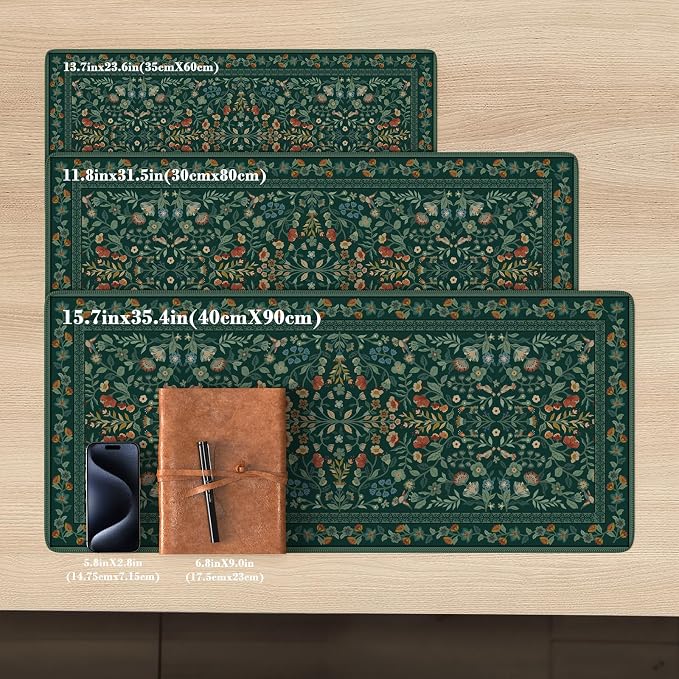 iCasso Desk Mat,Mouse Pad for Office Decor,35.4x15.7in,Deep Green | Back to School Desk Pad Mat, Anti-Slip Big Mousepad with Stitched Edges for Computer Desktop,Smooth Water-Resistant - Image 2