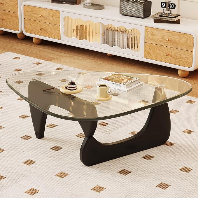 Coffee Table for Living Room Mid Century Modern Center Table with Glass Top and Wood, 36 Inch, Transparent/Black - Image 8