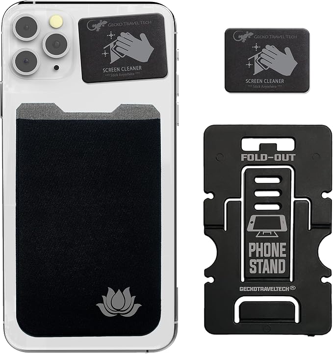 Phone Wallet - Adhesive Card Holder - Cell Phone Pouch - Stick on Lycra Pocket by Gecko - Carry Credit Cards and Cash by GeckoTravelTech