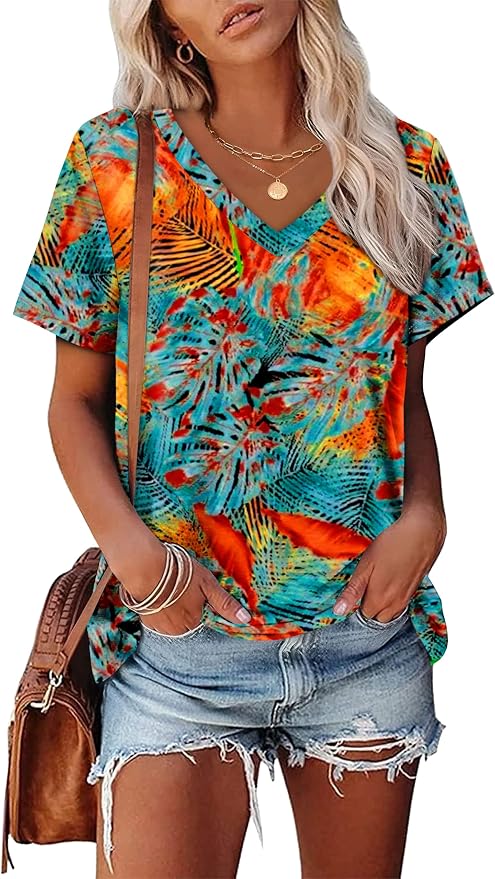 Alaroo Womens Summer Tops 2026 V Neck Short Sleeve Shirts Trendy Dressy Casual Vacation Outfits Printed - Image 2