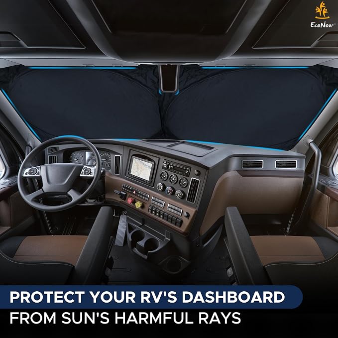 EcoNour RV Windshield Sunshade | Reflective RV Windshield Cover for UV Rays & Heat Protection, Keeps Your RV Motorhome Cool | Shades for RV Fits RVs, Trucks, Motorhomes, Buses | XXXXX-Large 102"x51" - Image 2
