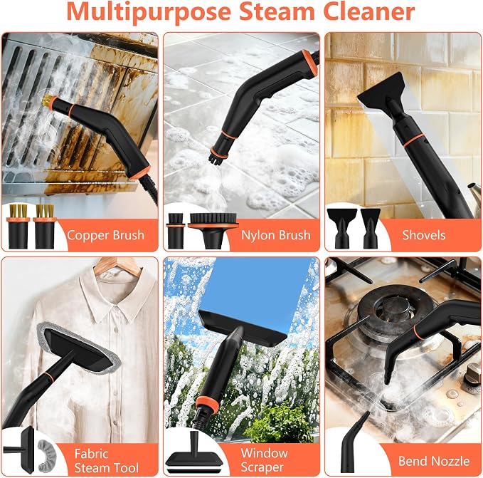 Steam Cleaner, Portable Steamer for Cleaning with 16pcs Accessories, 6-Level Adjustable and 15s Heat-Up, Handheld Steam Cleaner for Home, Tile, Dirt, Grout, Grease, Car Detailing - Image 7