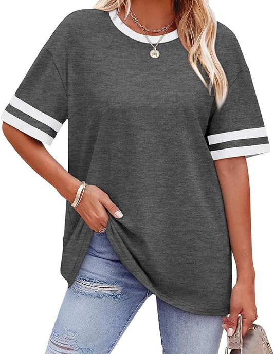 WIHOLL Womens T Shirts Loose Fit Short Sleeve Tees Crew Neck Color Block Summer Tops 2026 Fashion by WIHOLL