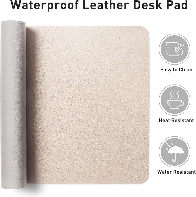 Aothia Large PU Leather Desk Pad Protector – Non-Slip Mouse Pad & Writing Mat for Office/Home, Waterproof, Easy to Clean (36" x 17", Eggshell) - Image 7
