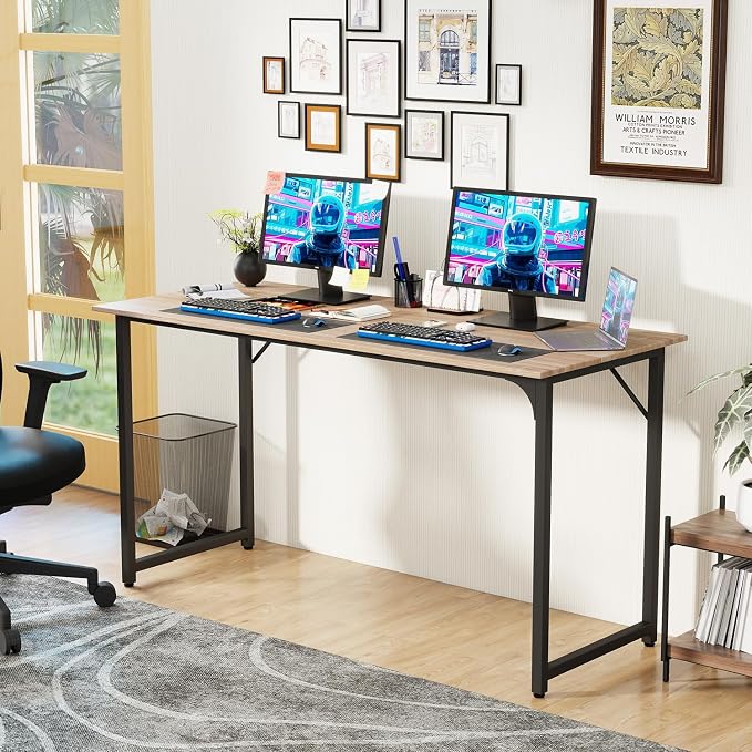 PayLessHere | 55 Inch Computer Desk | Nature | Office Desk with Metal Frame, Adjustable Feet | Water-Resistant, Scratchproof Surface | Sturdy Writing Table for Home Office or Study | Pack of 1 - Image 2
