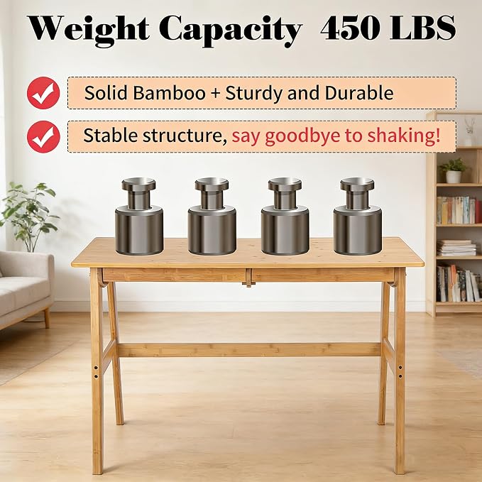 Nnewvante Writing Computer Desk 46" Bamboo Home Office Table with 2 Drawers, Modern Furniture Simple Study Makeup Workstation | Work Study Laptop Table for Bedroom, Modern Simple Style - Image 4