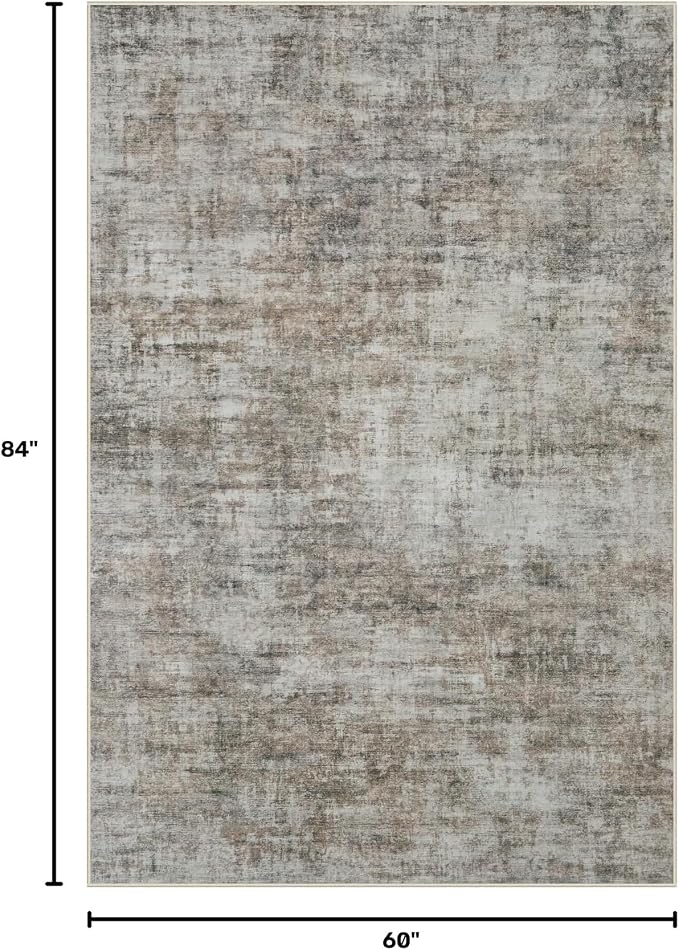 5x7 Area Rugs Washable Rug: Modern Abstract Living Room Rug Soft Anti-Skid Thin Carpet Indoor Floor Non-Shedding Carpets for Bedroom Dining Room Farmhouse Nursery Home Office Brown Black - Image 2