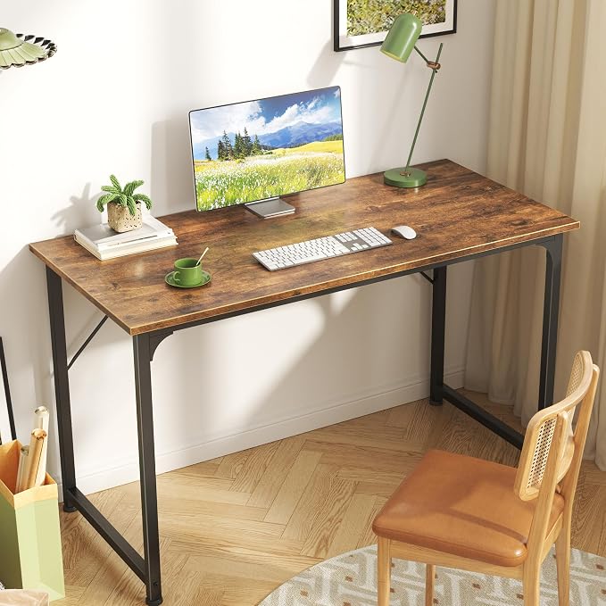 Huuger Computer Desk, 40 Inch Office Desk, Gaming Desk with Storage, Writing Desk Work Desk for Home Office, Study, Modern Simple Desk, Large Legroom, Metal Frame, Rustic Brown - Image 2