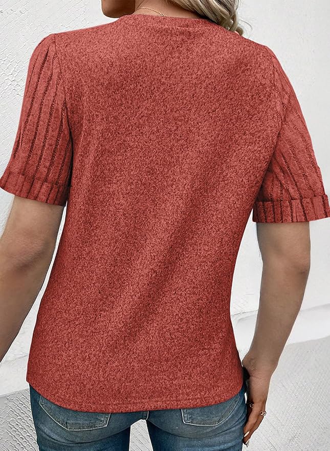 SHEWIN Women's Short Sleeve Summer Tops Crewneck Knit Solid Loose Casual Basic T Shirts Tee Blouses - Image 3