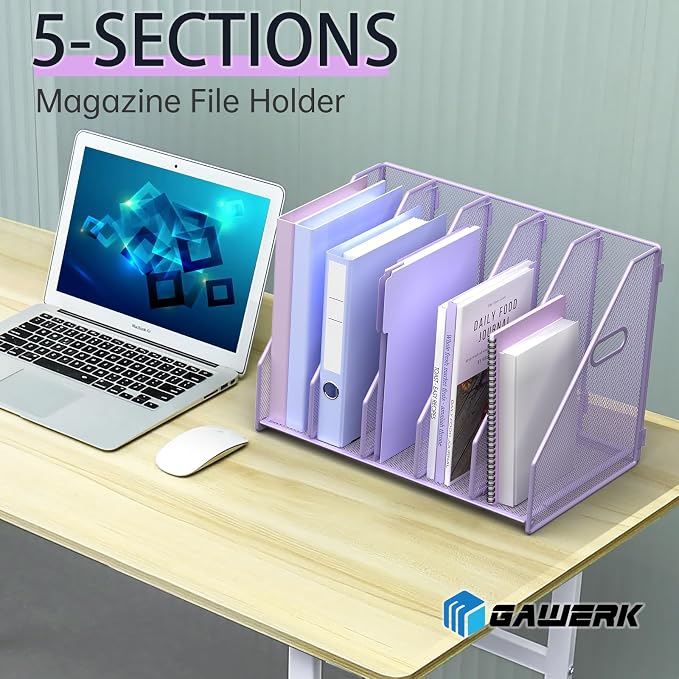 MINDEPOT Desk File Organizer Folder Holder with 5 Vertica for Office Purple - Image 3