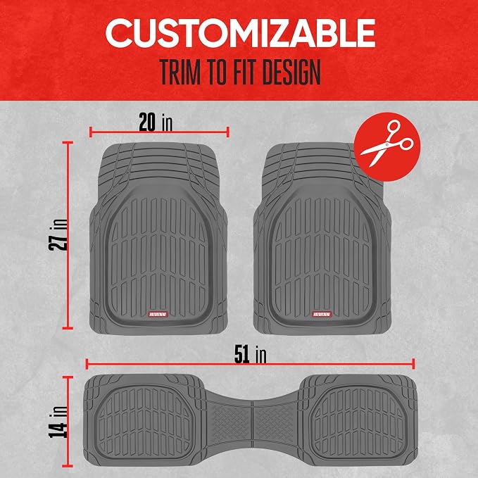 Motor Trend FlexTough Floor Mats for Cars, Gray Deep Dish All-Weather Mats, Waterproof Trim-To Fit Automotive Floor Mats for Trucks SUV, Universal Liner Car Accessories - Image 5