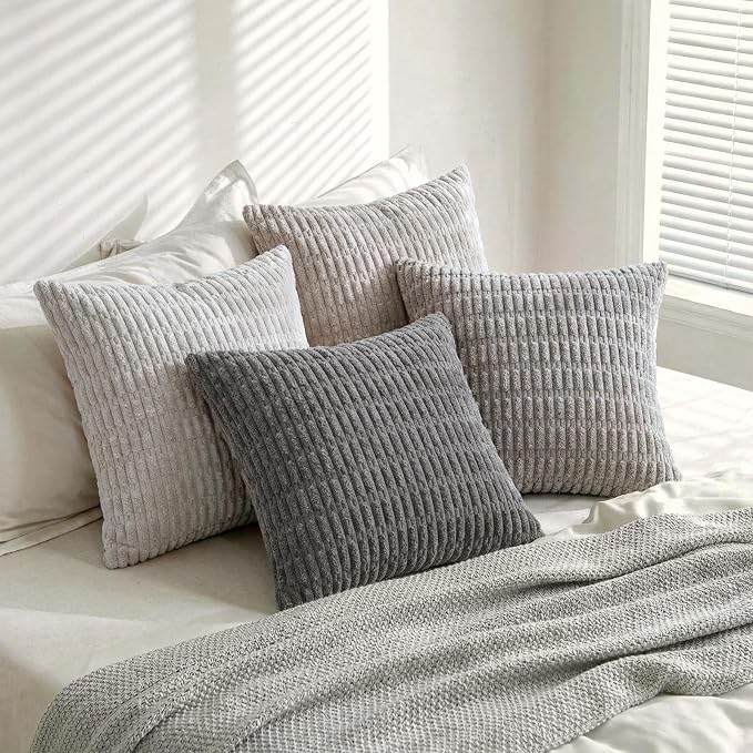 Fancy Homi 4 Packs Decorative Throw Pillow Covers for Living Room Couch Bed, Modern Farmhouse Boho Home Décor Accent Cushion Case, 20" x 20", Grey Series - Image 8