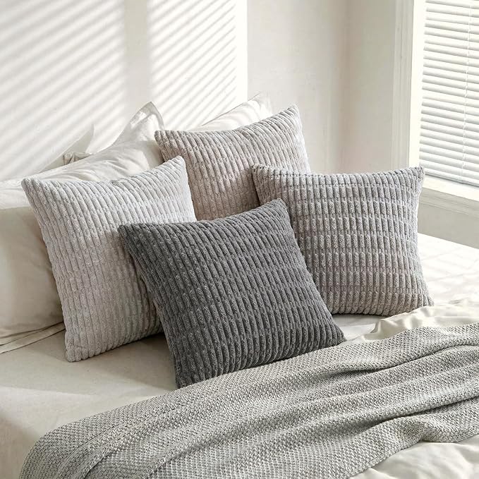 Fancy Homi 4 Packs Decorative Throw Pillow Covers for Living Room Couch Bed, Modern Farmhouse Boho Home Décor Accent Cushion Case, 16" x 16", Grey Series - Image 8