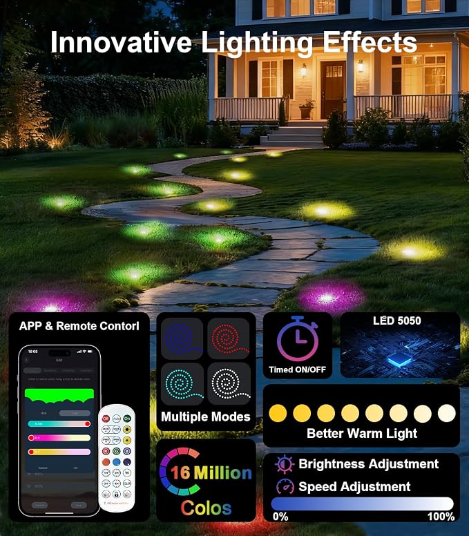50Ft Permanent Outdoor Ground Lights Smart Color Changing, Pathway Christmas Lights Waterproof, Walkway Lighting for Outside Garden Back Yard Driveway Patio Sidewalk Landscape Path Decorations - Image 3