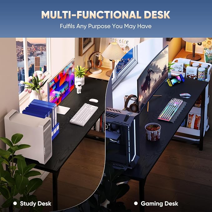 DUMOS 63 Inch Small Computer Desk, Gaming Desks for Home Office Bedroom | Modern Study Writing Work Table, Craft PC Desk Simple Workstation with Reinforcement Structure, Black - Image 8