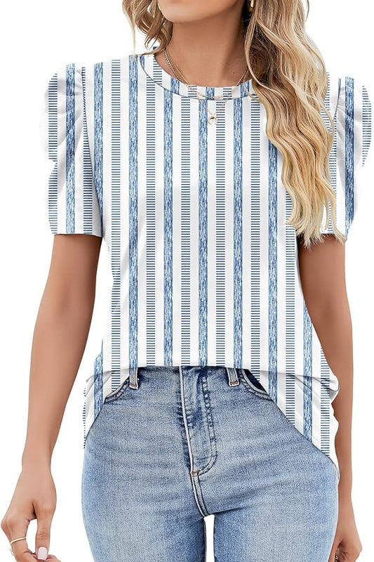 Ivicoer Puff Short Sleeve Shirt for Women Eyelet Tops Summer Crewneck Blouse Loose Fit S-XXL by Ivicoer