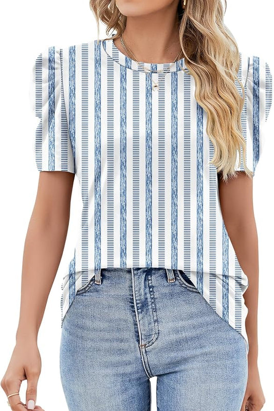 Ivicoer Puff Short Sleeve Shirt for Women Eyelet Tops Summer Crewneck Blouse Loose Fit S-XXL by Ivicoer