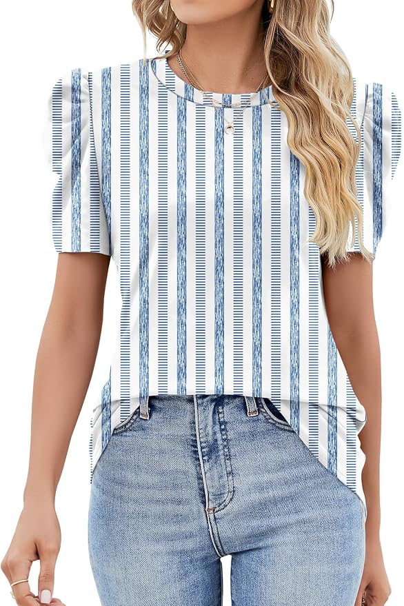 Ivicoer Puff Short Sleeve Shirt for Women Eyelet Tops Summer Crewneck Blouse Loose Fit S-XXL by Ivicoer