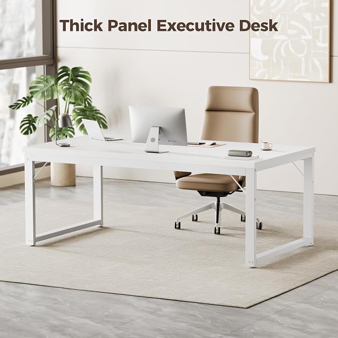 Mericonia 40 Inch Computer Desk, 1" Thick Small Office Table, White | Modern Simple Style, Heavy Duty Industrial Frame, Small Study & Writing Table for Home Bedroom Work - Image 3