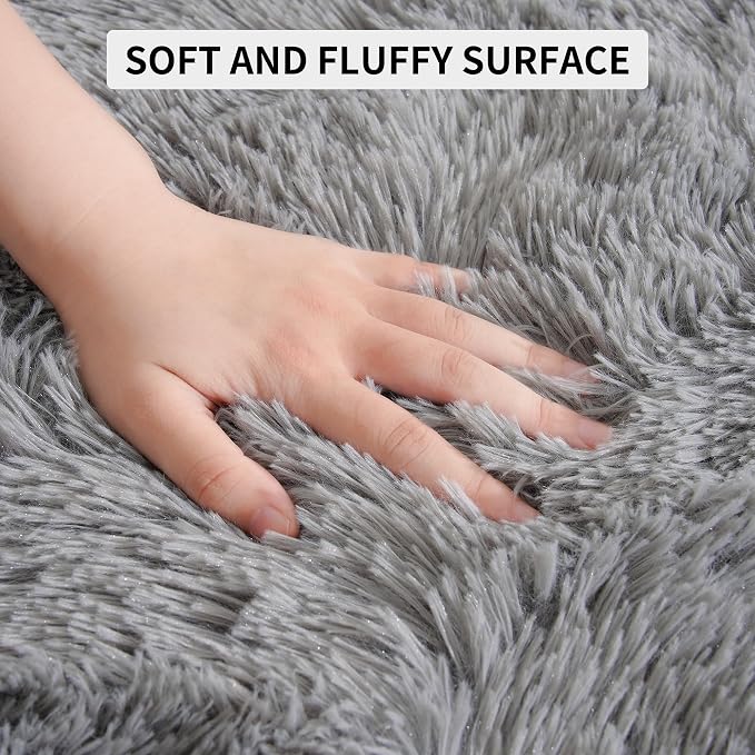 Tepook Area Rugs 10x14 for Living Room, Super Soft Fluffy Rugs for Bedroom, Modern Shaggy Rug Fuzzy Carpets for Kids, Plush Indoor Nursery Home Decor Rug with Non-Slip Bottom, Grey - Image 7