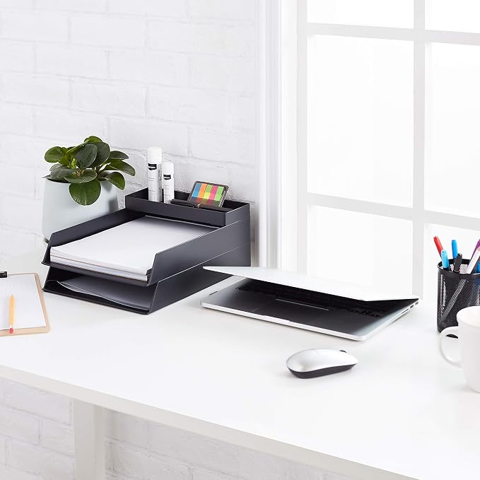 Amazon Basics Rectangular Plastic Desk Organizer, Half Accessory Tray for Office Supplies and Workspace Organization, 9.4" x 3.3" x 1", Black - Image 5