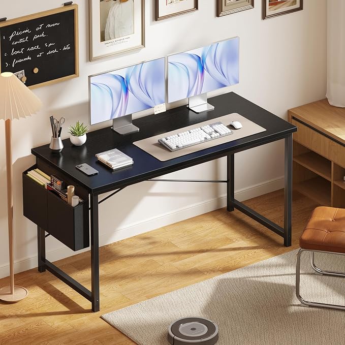OLIXIS Computer Desk, 55 Inch Gaming Desks for Home Office Small Spaces | Writing Study Craft Work Table, Computer Workstation for Bedroom with Storage Bag, Black - Image 2