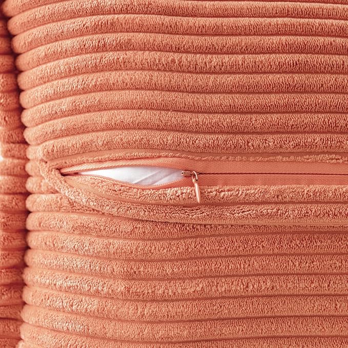 MIULEE Decorative Throw Pillow Covers for Couch Bed Livingroom 18x18 Inch Set of 2 Coral Red Boho Accent Throw Pllows Broadside Striped Patchwork Soft Corduroy Summer Pillowcases - Image 3