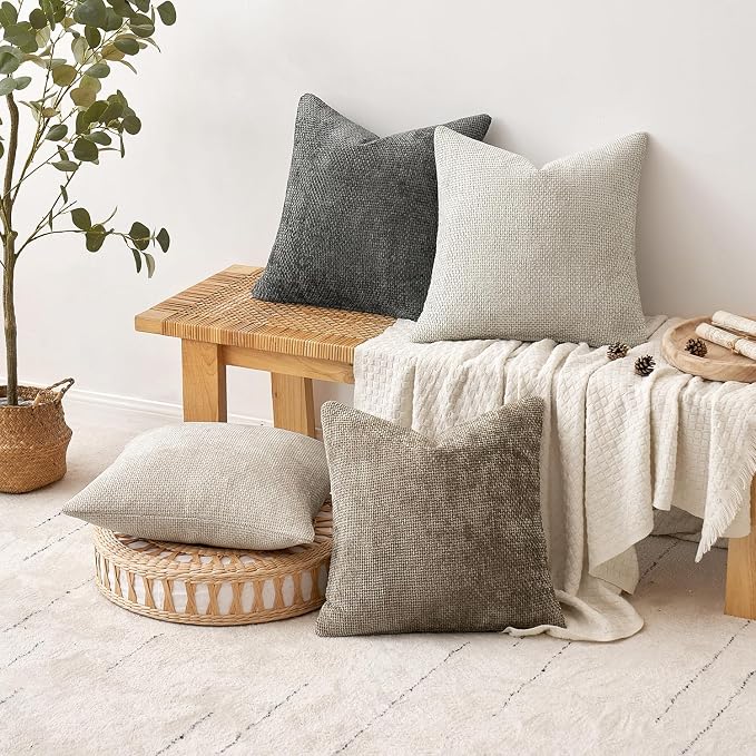MIULEE Pack of 4 Couch Throw Pillow Covers 22x22 Inch Neutral Soft Decorative Chenille Pillow Covers Farmhouse Boho Accent Cushion Covers for Mid Century Modern Spring Decor Sofa Bedroom Living Room - Image 4