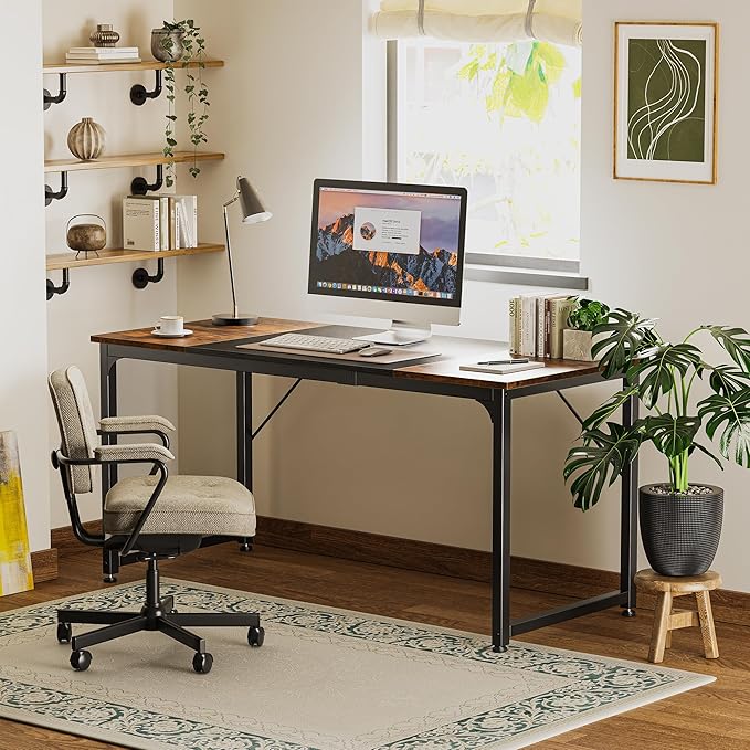 Huuger Computer Desk, 63 Inch Office Desk, Gaming Desk with Storage, Writing Desk Work Desk for Home Office, Study, Modern Simple Desk, Large Legroom, Metal Frame, Rustic Brown and Black - Image 7