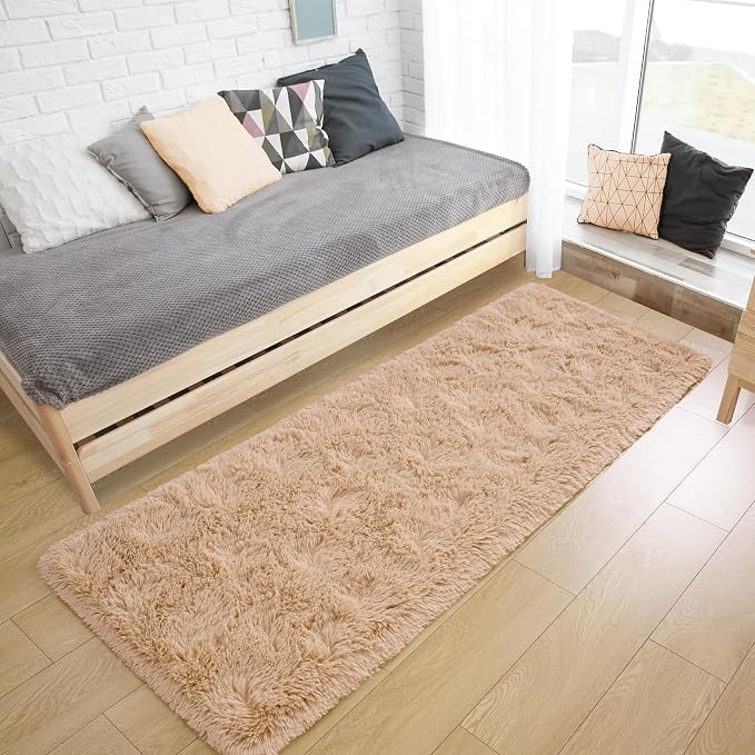 Tepook Soft Runner Rugs for Bedroom Living Room, Fluffy Plush Rug 2x6 for Kids Girls Room, Shag Furry Area Rug Non Slip Carpet for Nursery Children Dorm Home Decor, Beige - Image 5