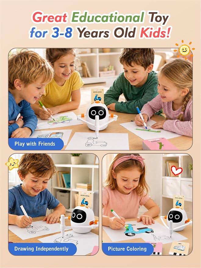 Drawing Robot Toys for Kids, 220 Flash Cards Gift for 3-8 Years Old Boys Girls, Montessori Doodle Art Painting with Voice Interactive for Beginners, Birthday (White) - Image 5